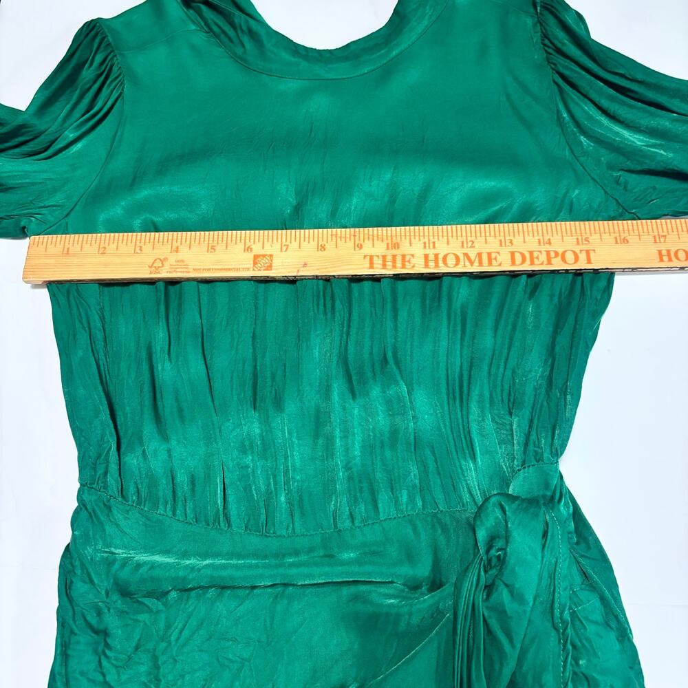 Zara Green Long Sleeve Midi Dress Tie Waist Pleated Mock Neck Size S - Picture 6 of 8
